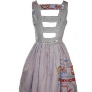 Handmade Liz Alig Lucy Recycled Flour Sack Dress in Mauve Beige Pink